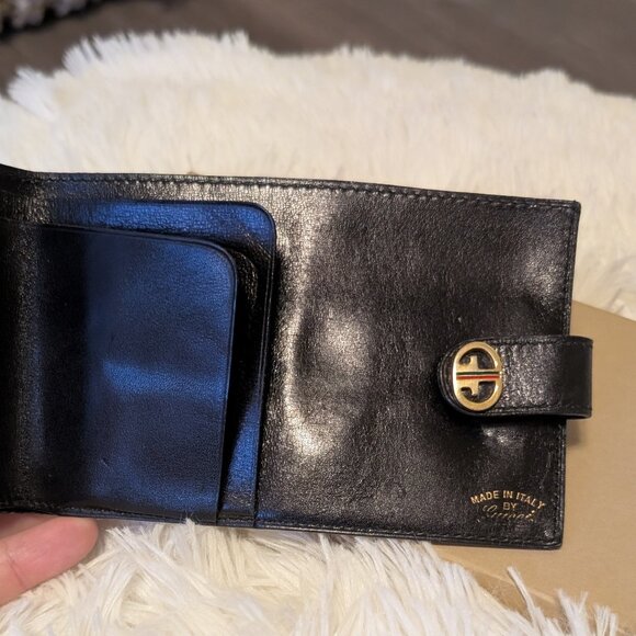 Gucci, Vintage Long Bifold Wallet, Black Leather with Iconic Stripe - Picture 12 of 16